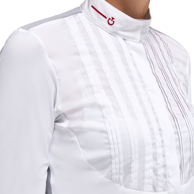 Ladies Revo Pleated Popline Bib Shirt - White (LAST ONE - MEDIUM)