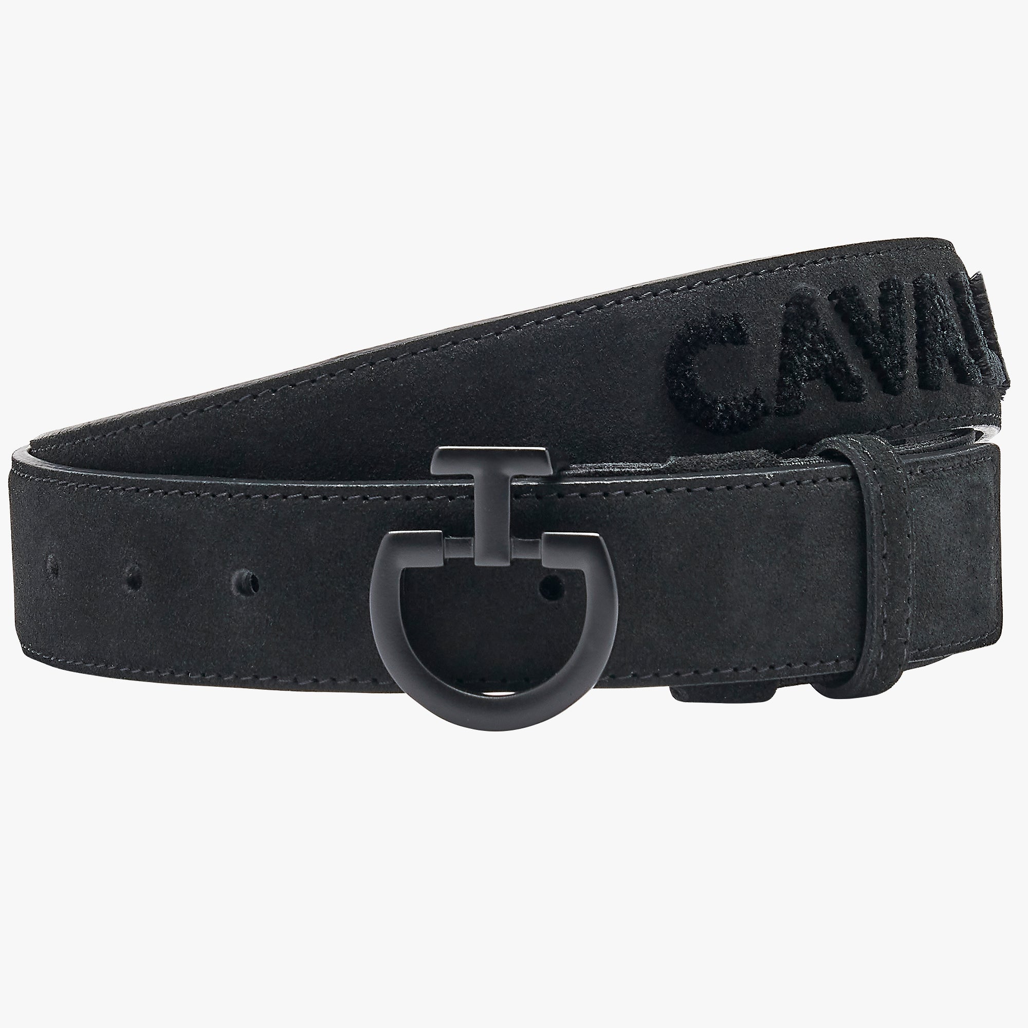 product shot image of the Mens  Suede Belt with Tufted Logo - Black