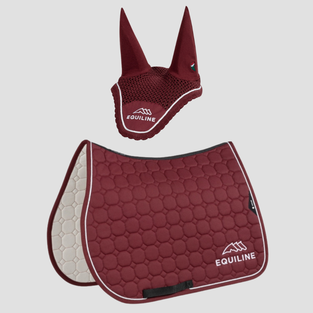 Combiset Outline Jumping Saddle Pad & Fly Hood - Burgundy