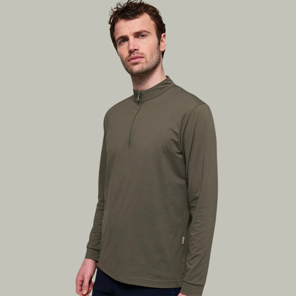 Mens Albe Long Sleeve Technical Polo - Olive Green