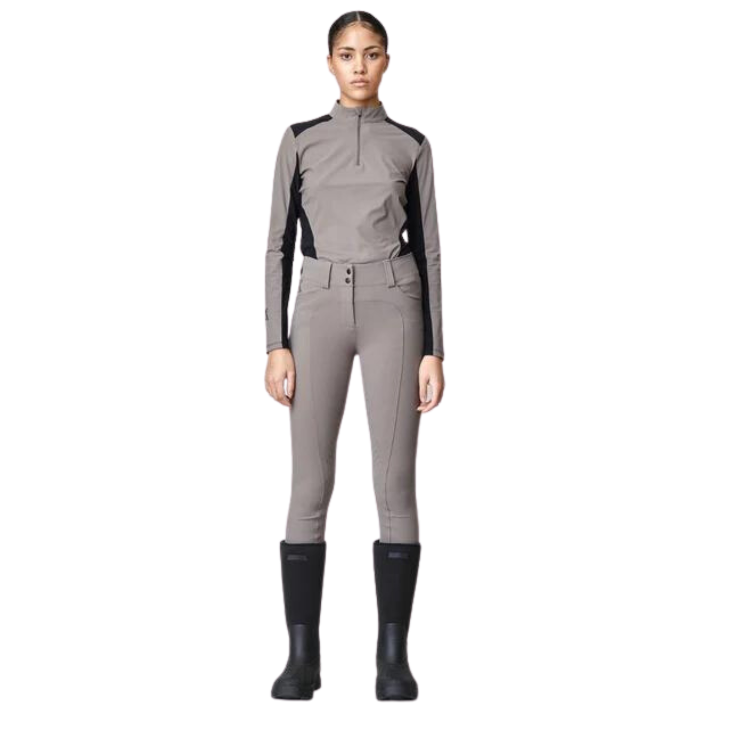 Ladies Compression High Rise Performance Knee Grip Breeches - Taupe