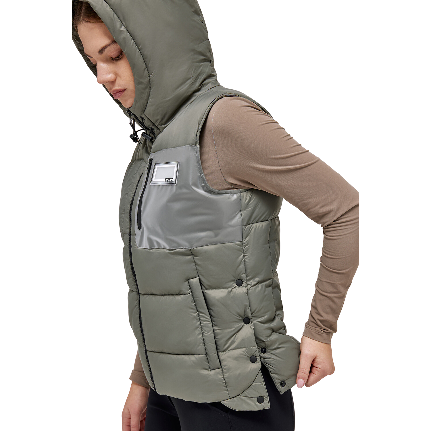Ladies RG Quilted Hooded Puffer Vest - Kaki