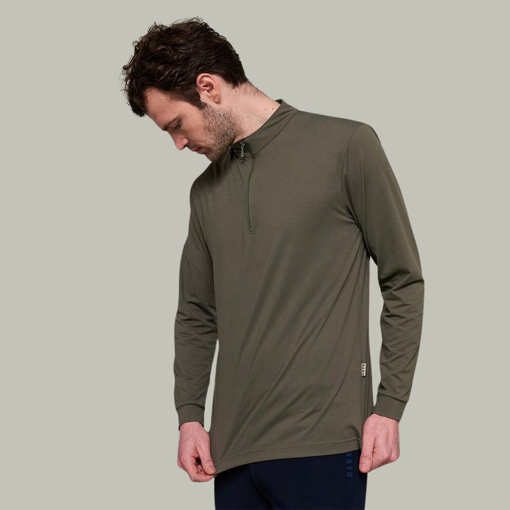 Mens Albe Long Sleeve Technical Polo - Olive Green