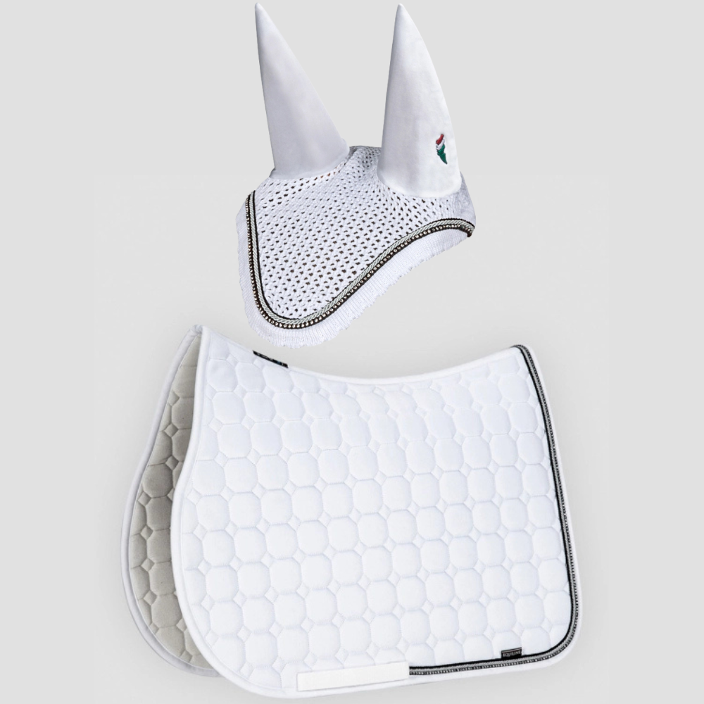 Combiset Rio Jumping Saddle Pad & Fly Hood - White