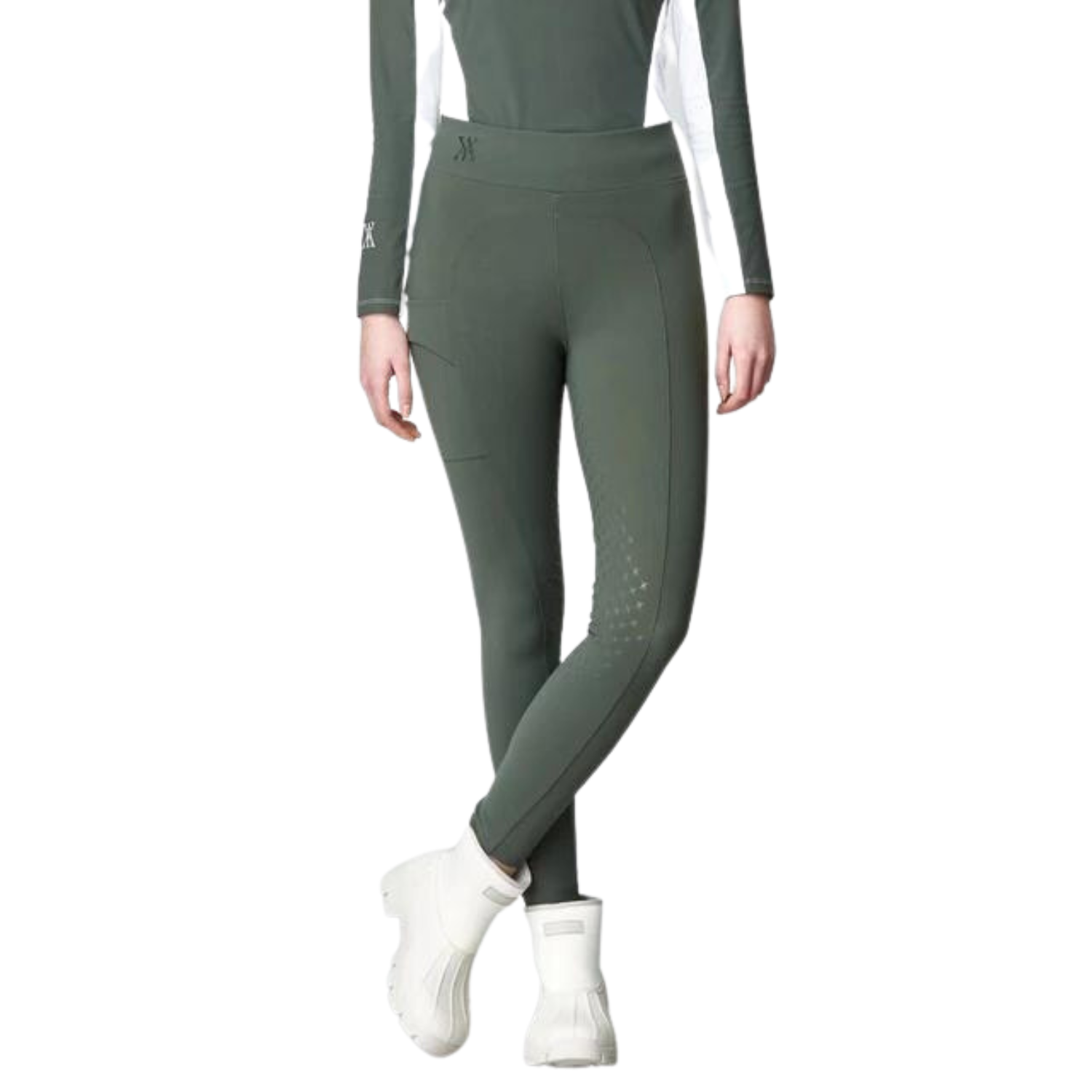 Ladies Compression Pull-On Knee Grip Breeches - Green
