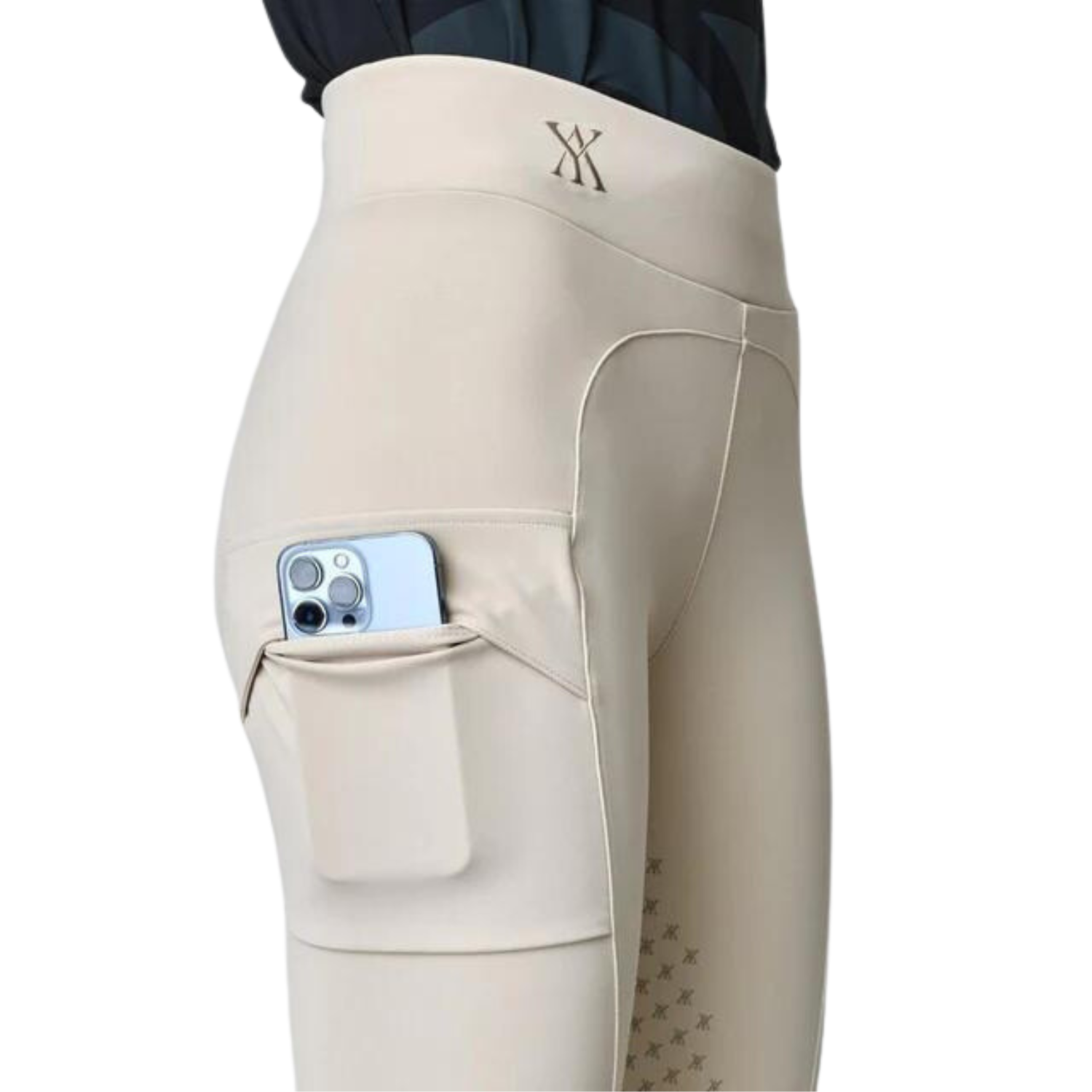 Ladies Compression Pull-On Knee Grip Breeches - Tan