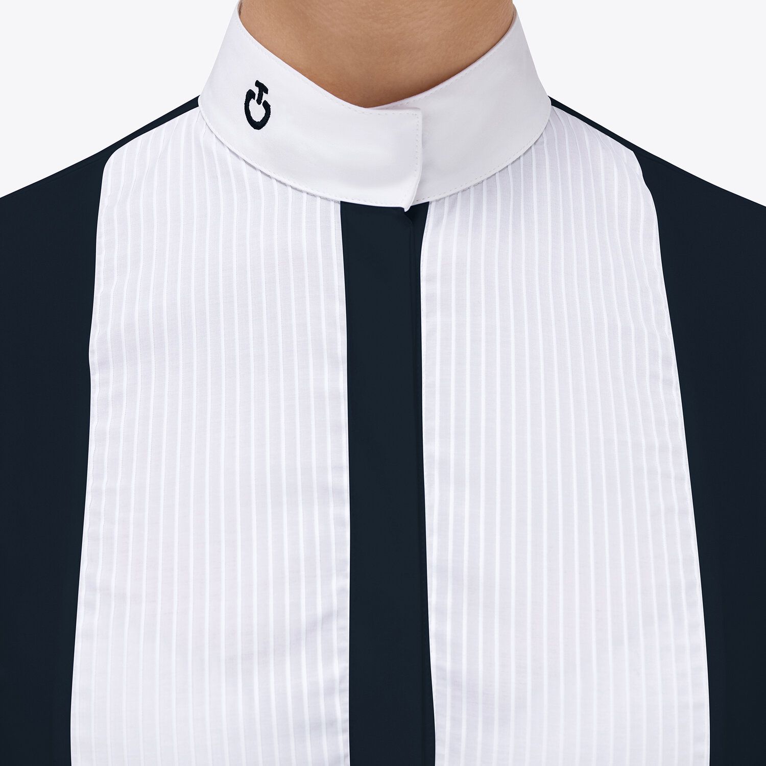 Ladies Jersey Cotton Pleated Bib Long Sleeve Show Shirt - Navy (LAST ONE - MEDIUM)