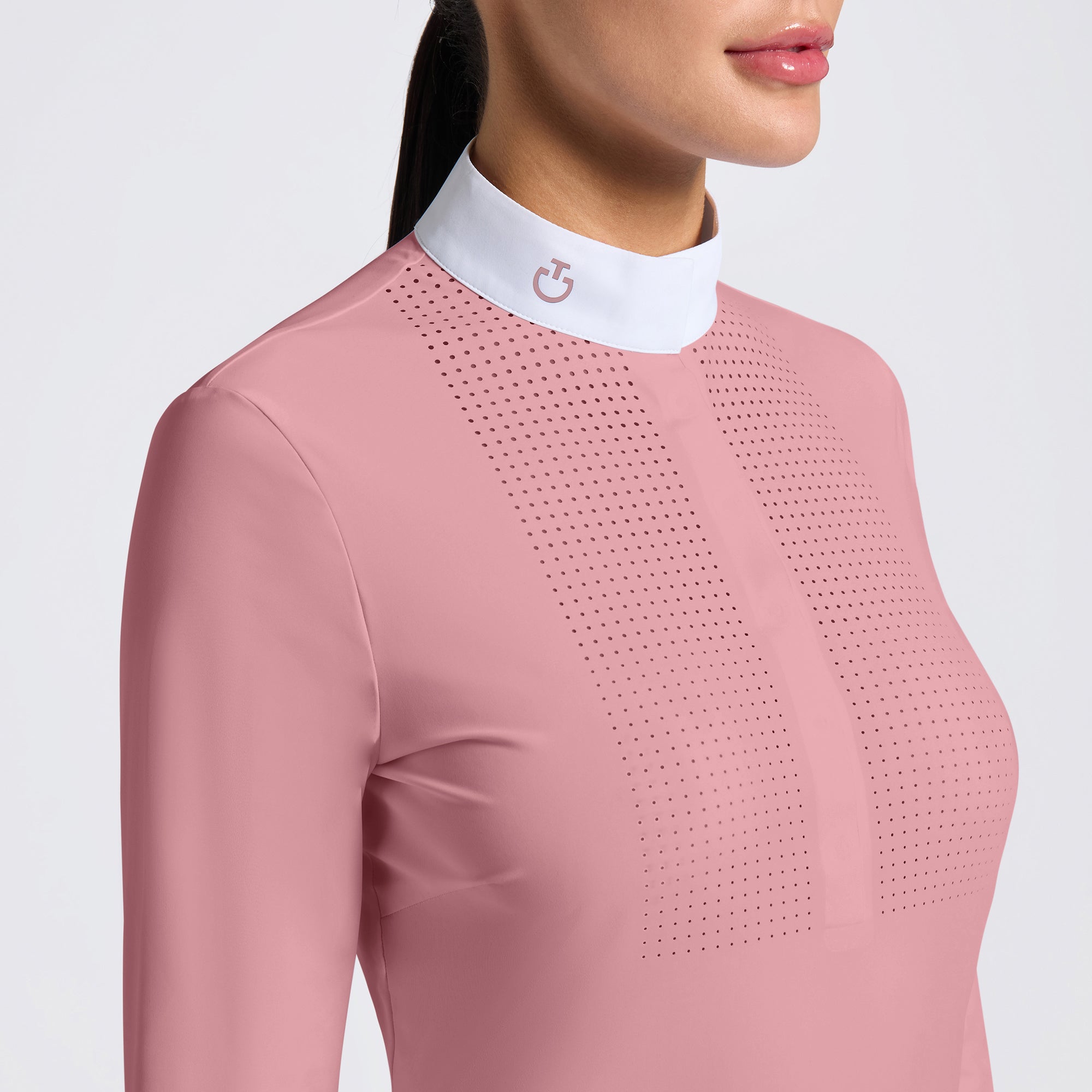 Ladies Heat Sealed L/S Perforated Bib Show Shirt - Pink