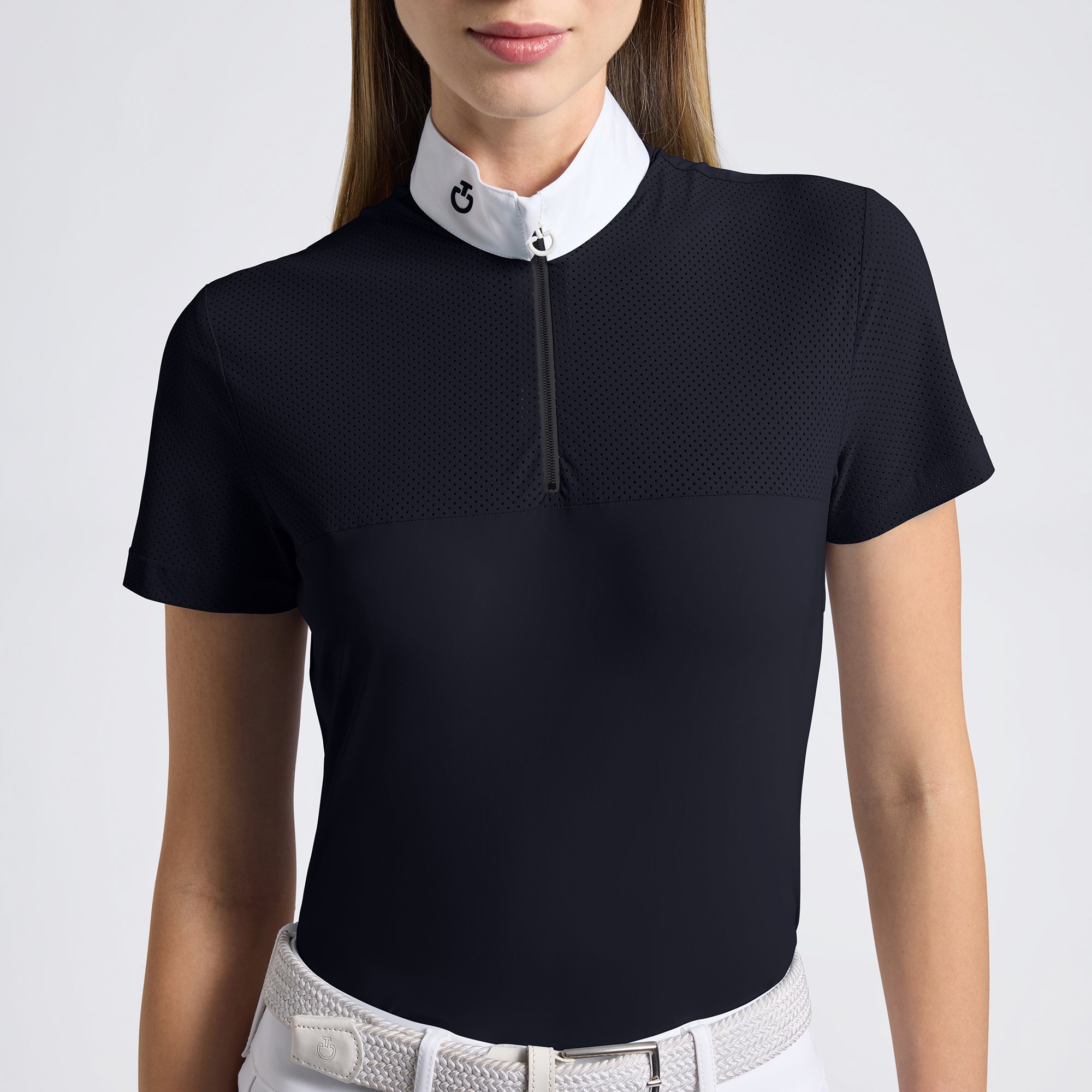 Ladies CT Perforated Jersey Inserts S/S Show Shirt - Navy