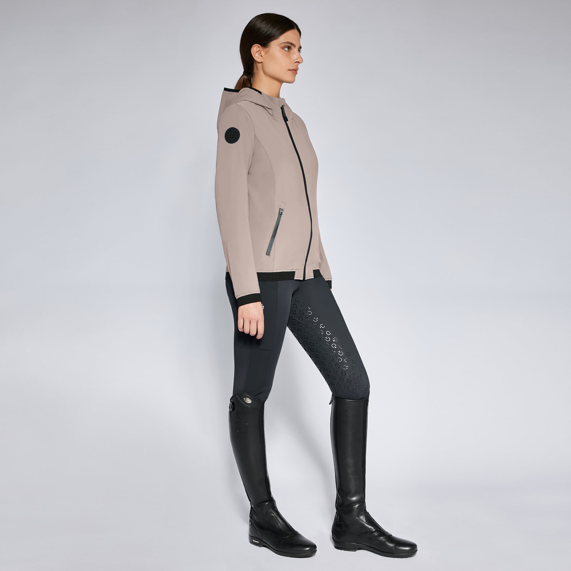 Ladies Perforated Hooded Softshell Coat - Taupe