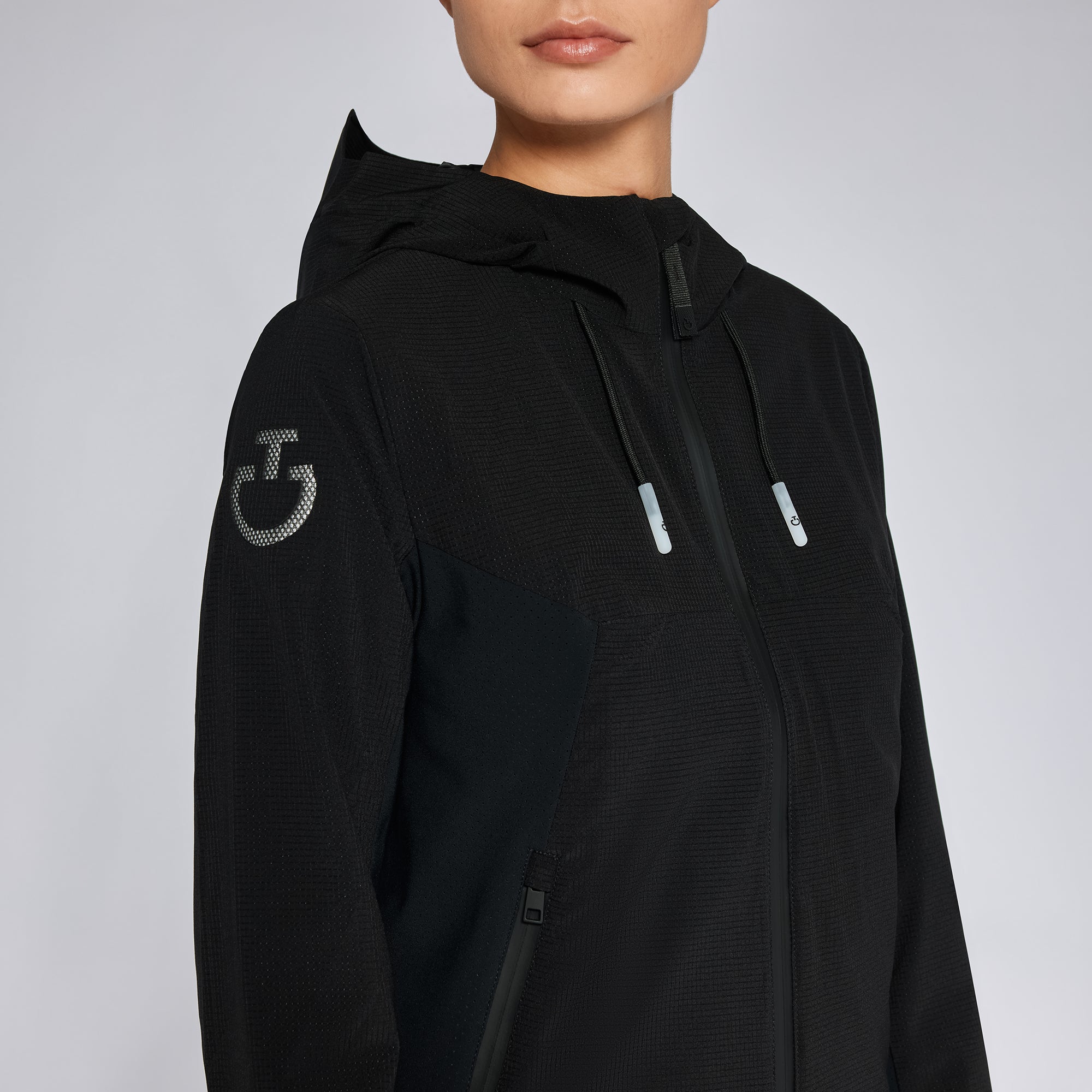 Ladies Revo Nylon Mesh Hooded Wind + Water Resistant Coat - Black