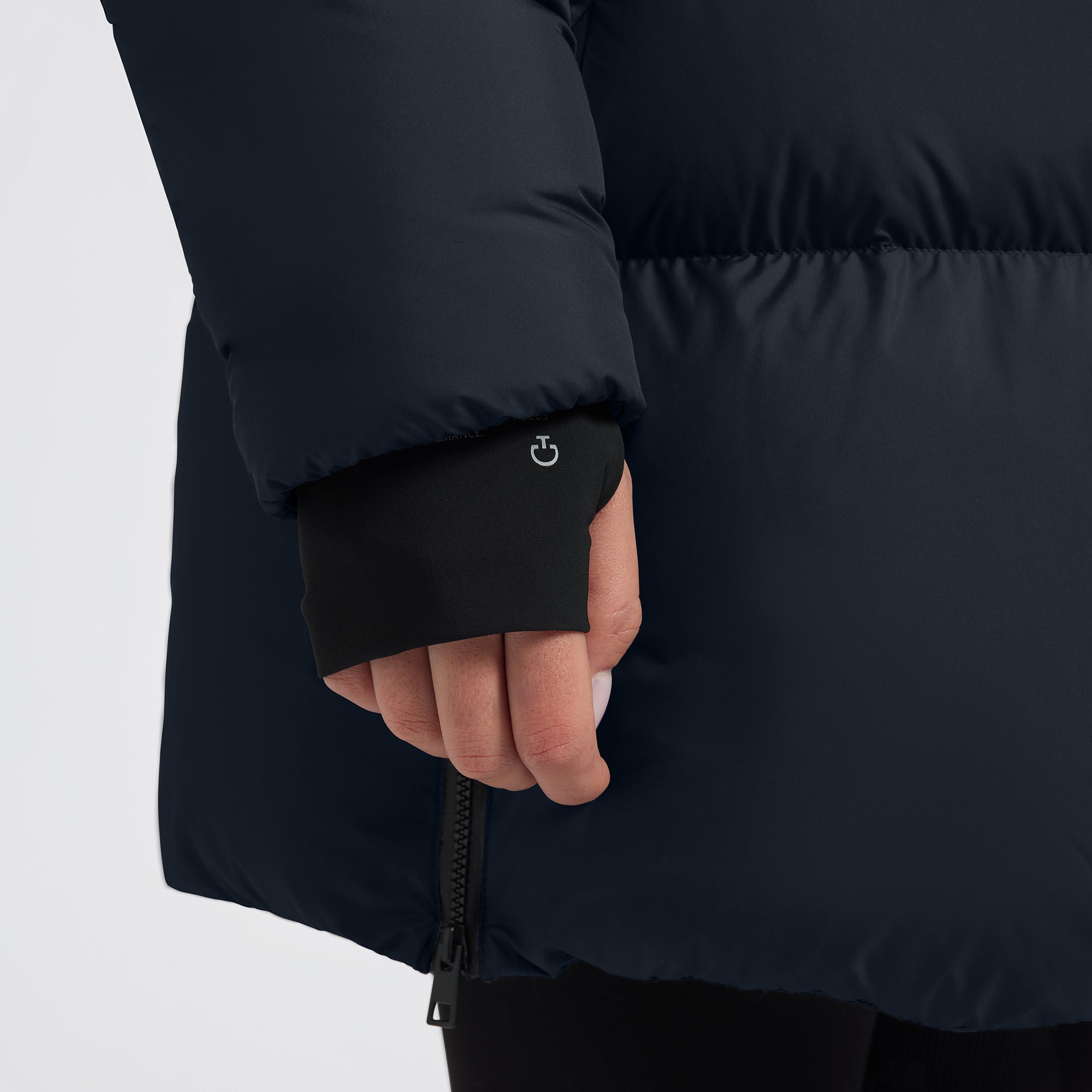 Ladies CT Long Hooded Down Padded Coat - Navy