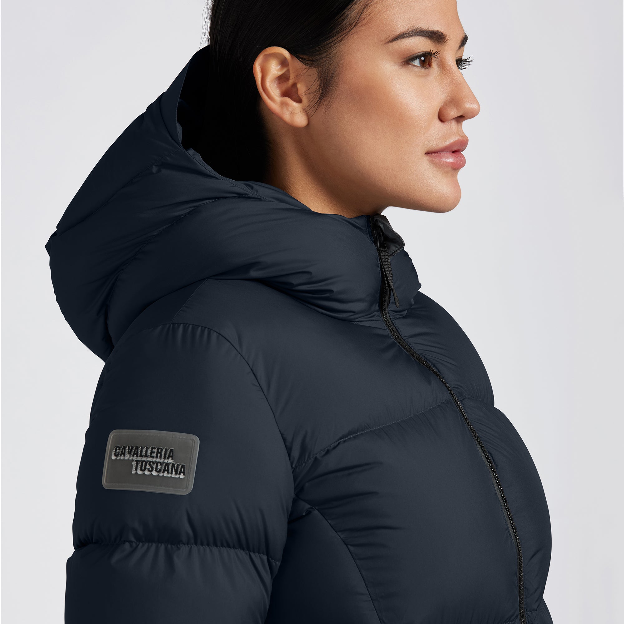 Ladies CT Long Hooded Down Padded Coat - Navy