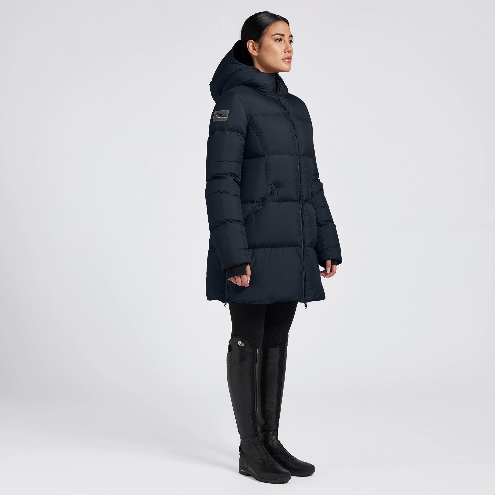 Ladies CT Long Hooded Down Padded Coat - Navy