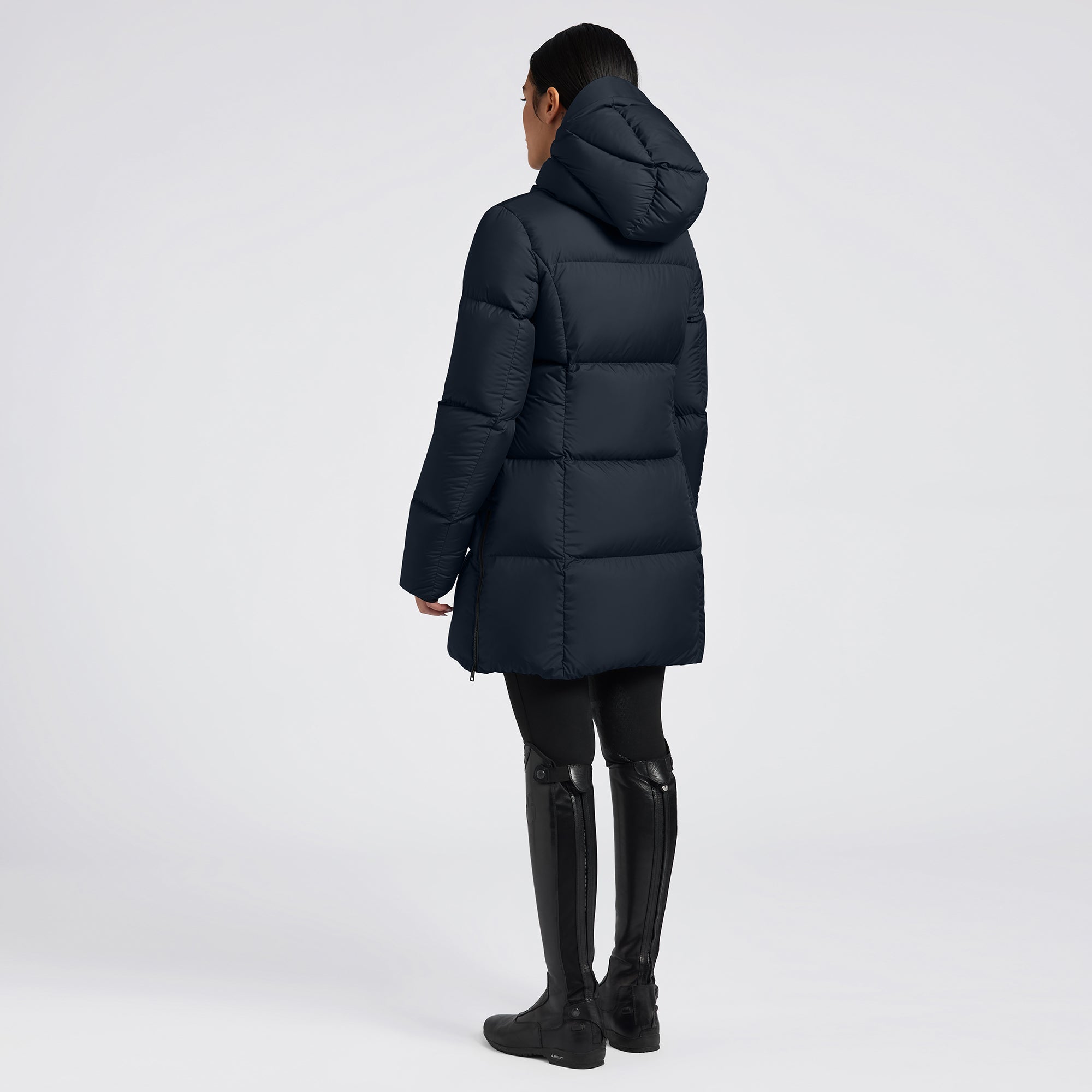 Ladies CT Long Hooded Down Padded Coat - Navy