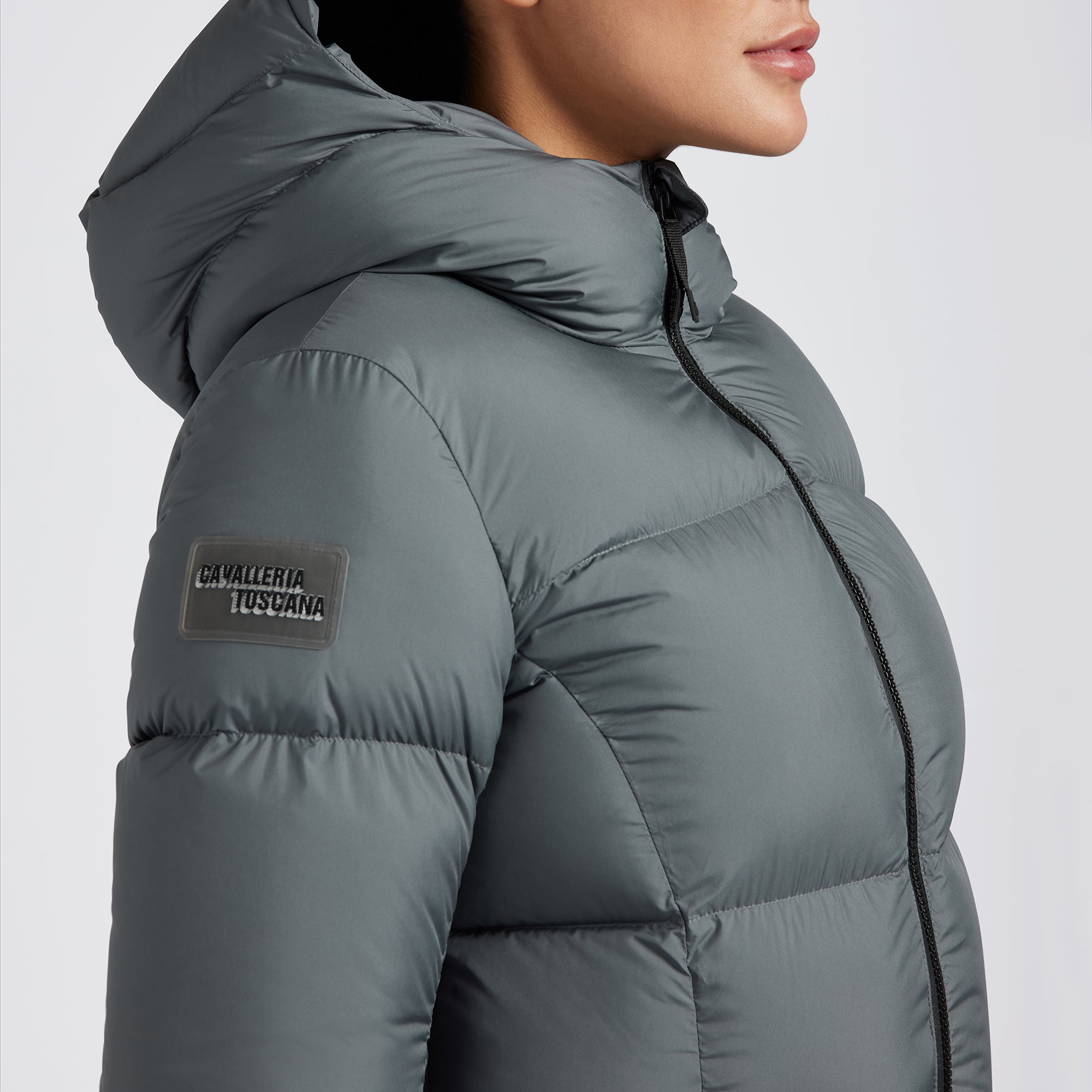 Ladies CT Long Hooded Down Padded Coat - Stormy Grey