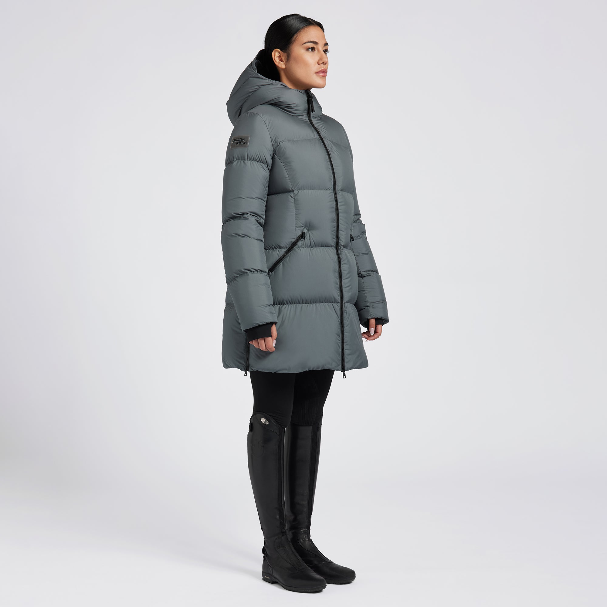 Ladies CT Long Hooded Down Padded Coat - Stormy Grey