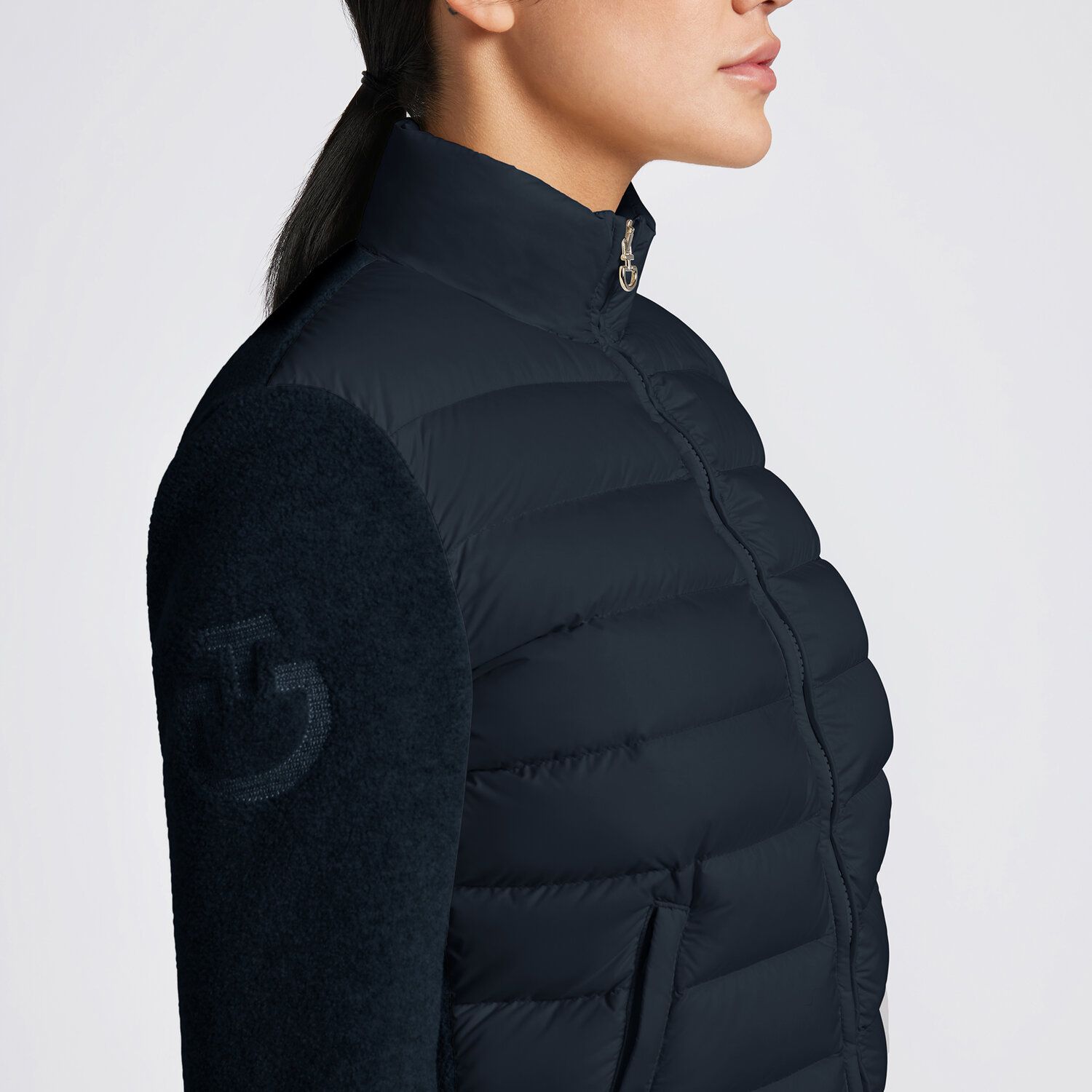 Ladies CT Nylon Quilted + Fleece Zip Up Coat - Navy