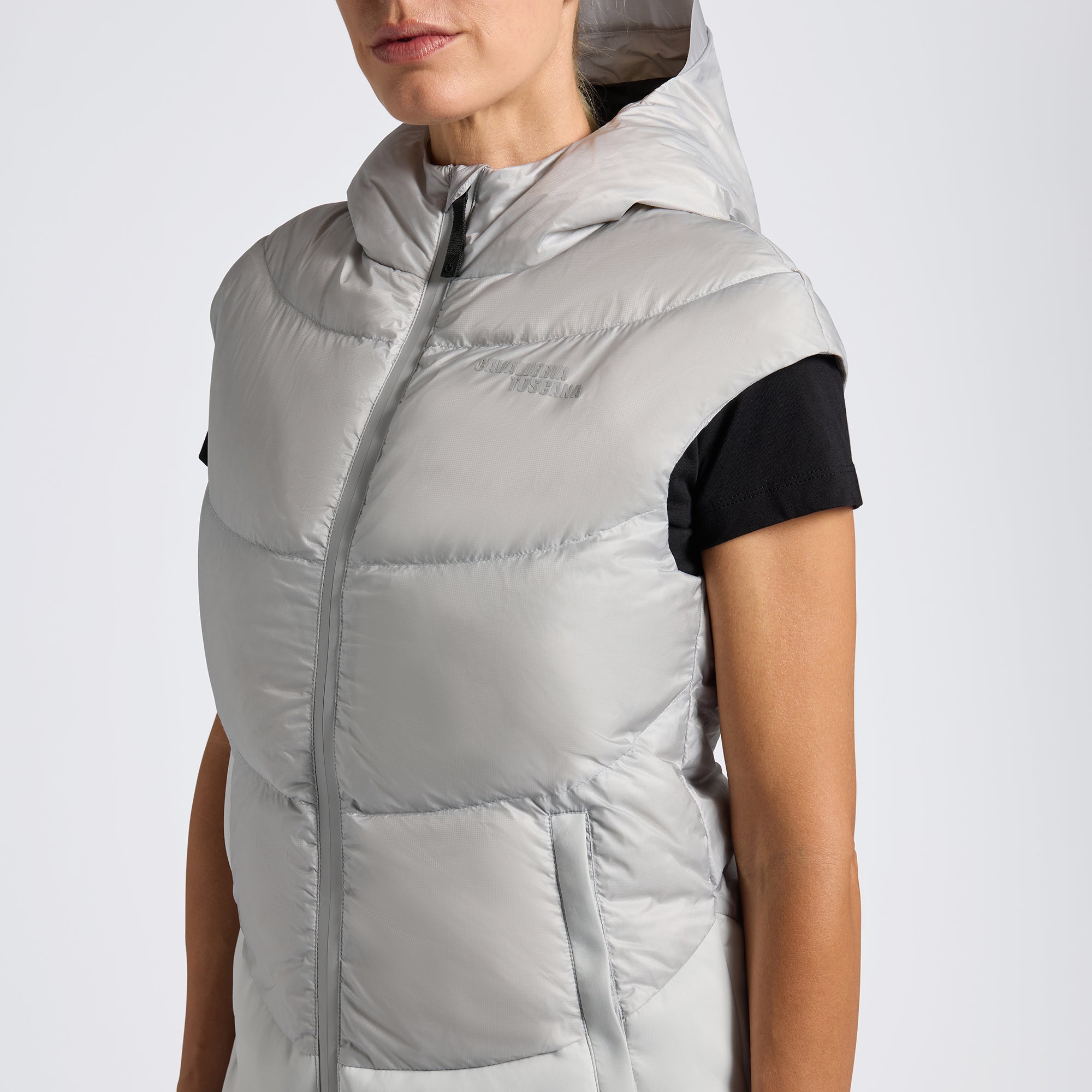 Ladies CT Hooded Down Padded Vest - Light Grey