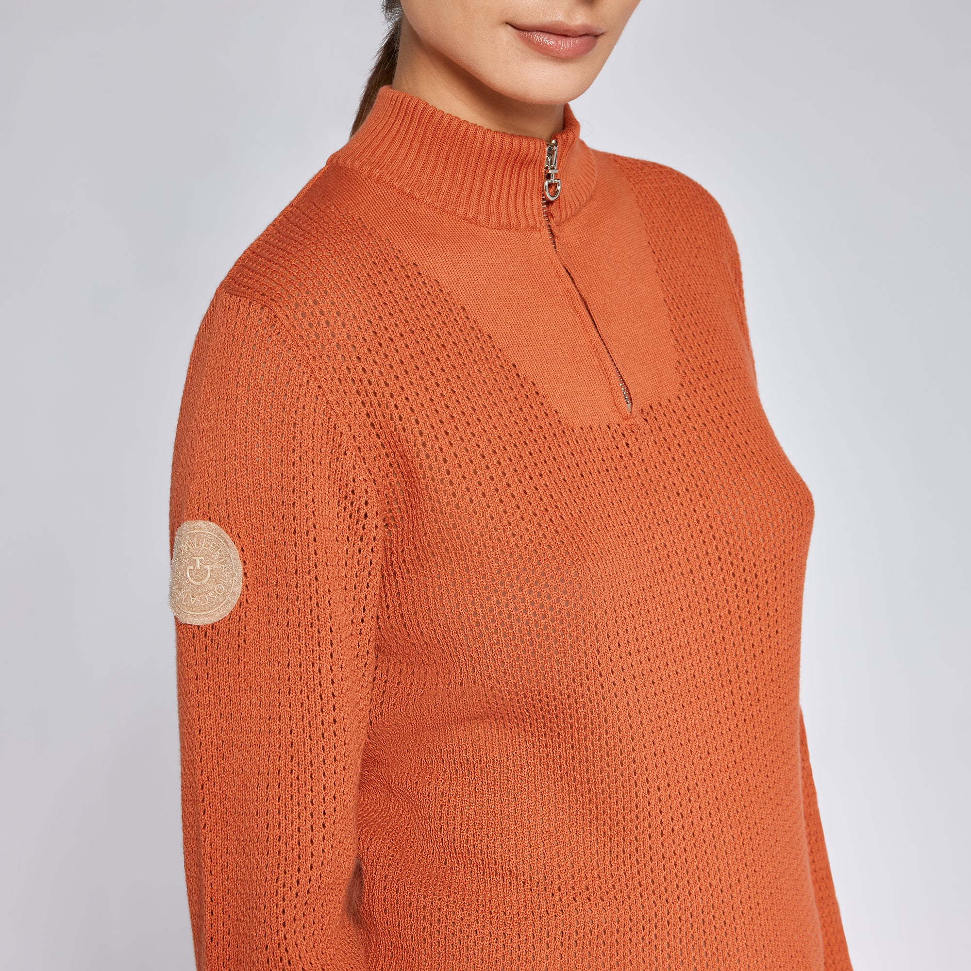 Ladies CT Cotton Half Zip Sweater - Burnt Orange
