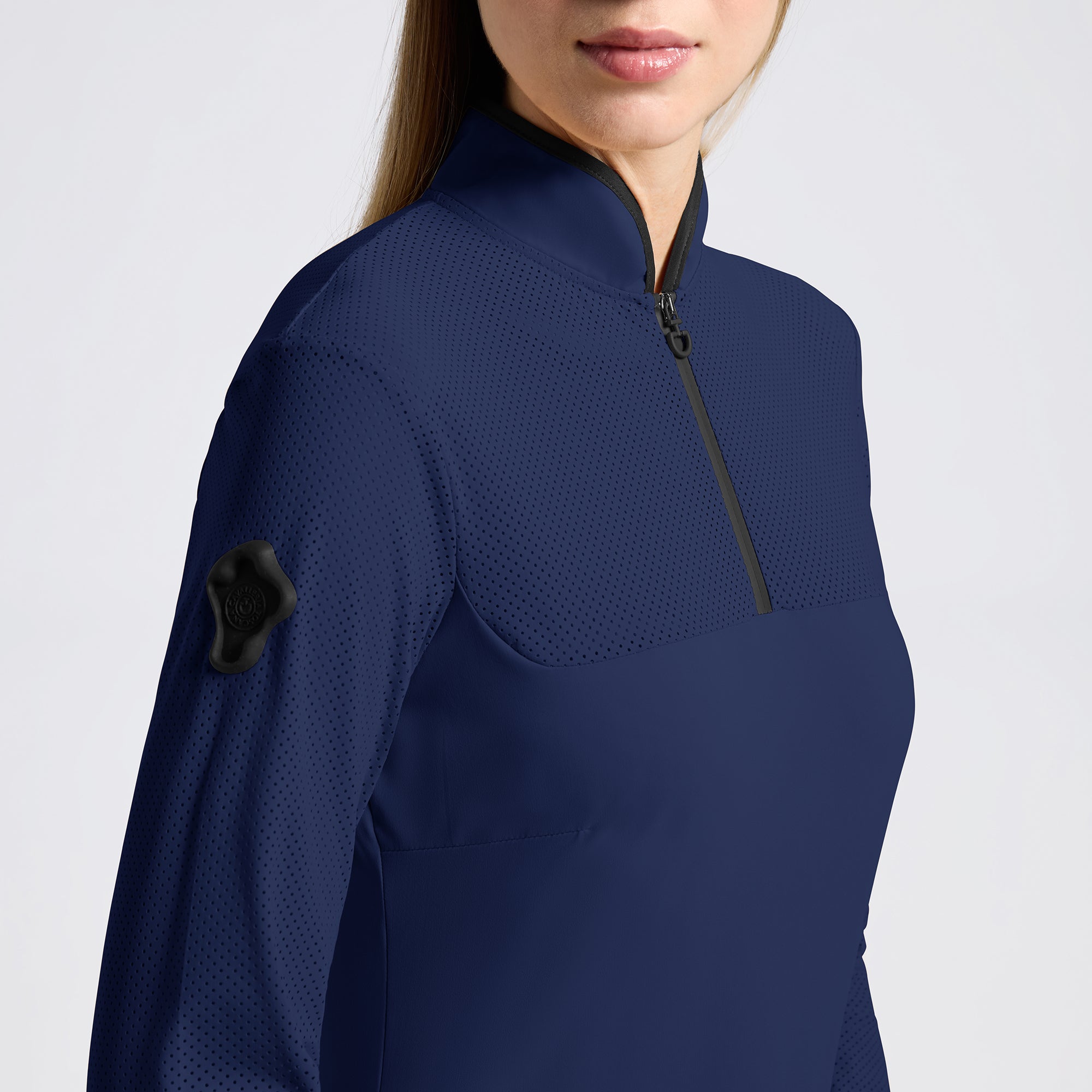 Ladies CT Perforated Jersey Insert L/S Training Polo - French Navy