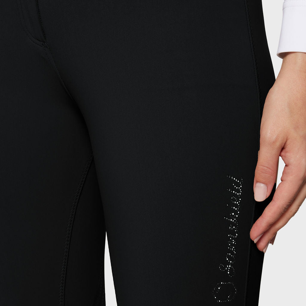 Ladies Clara Nova Crystal Fabric High Rise Full Grip Breeches - Jet Black