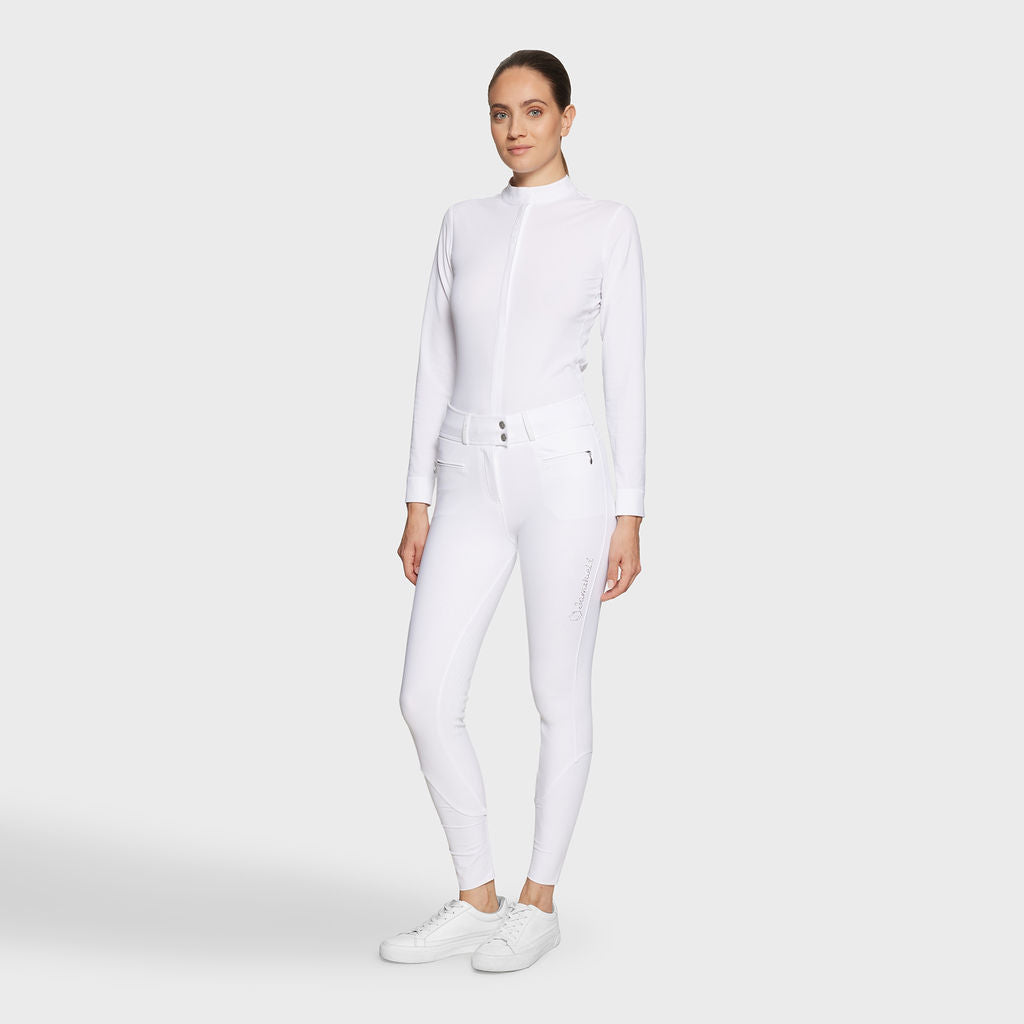 Ladies Clara Nova Crystal Fabric High Rise Full Grip Breeches - White