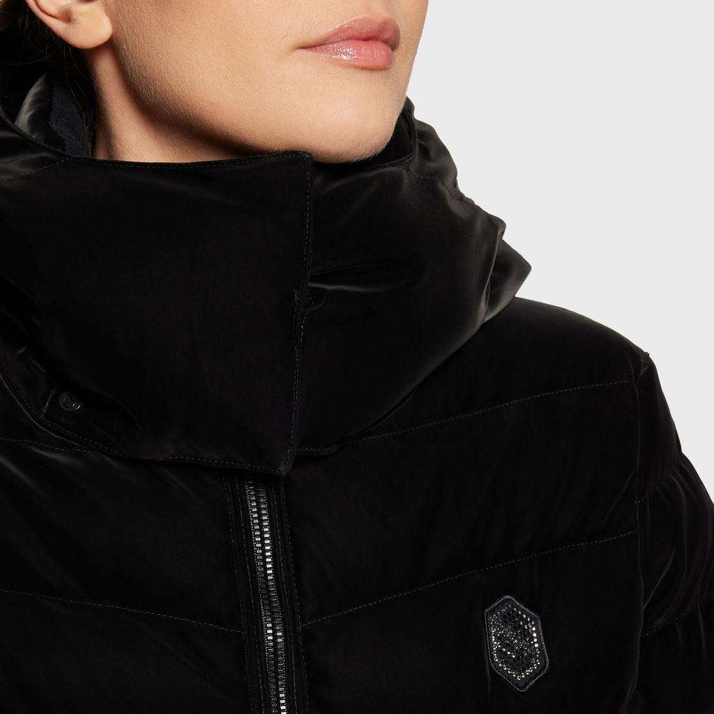 Ladies Courchevelour Padded Coat - Black Velour