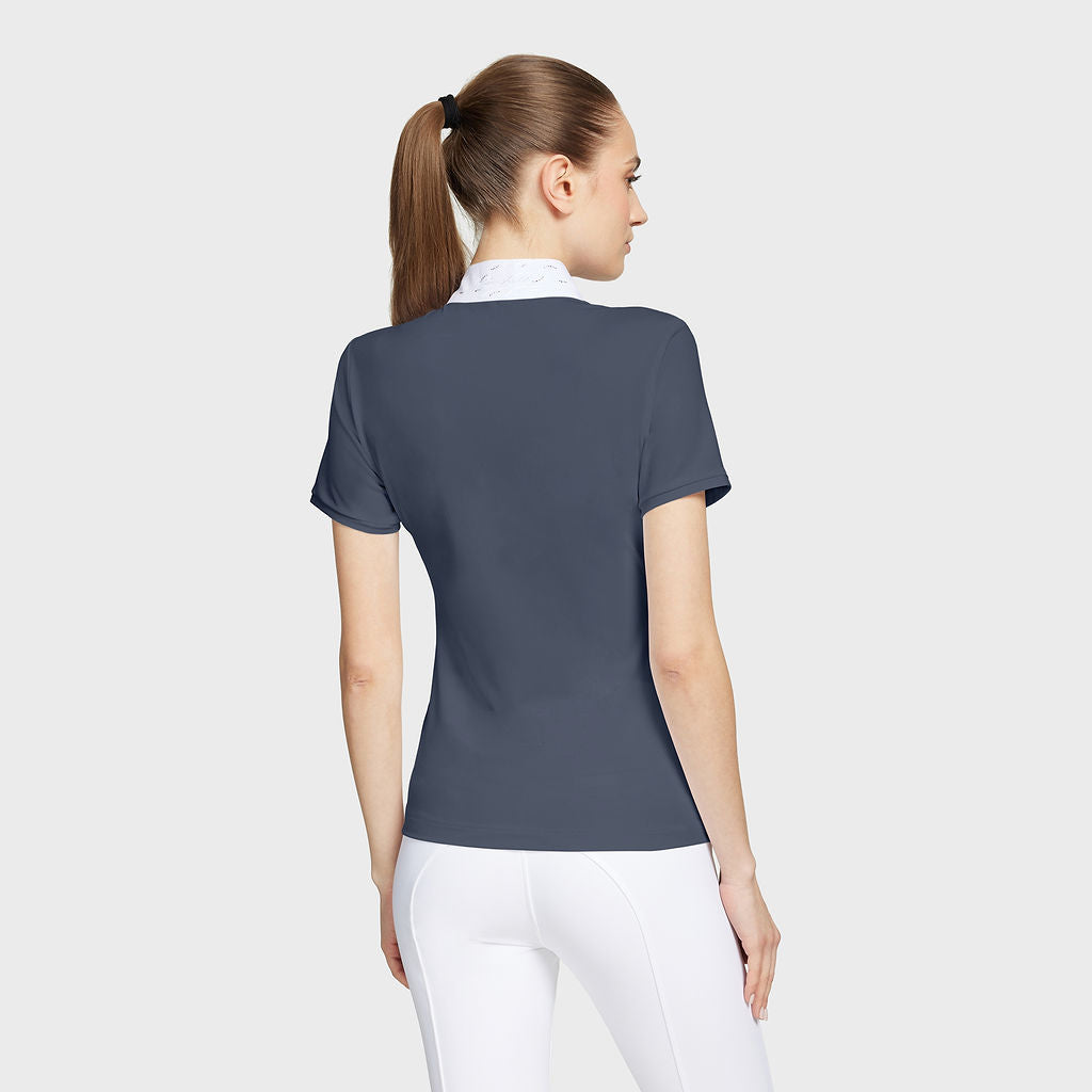 Ladies Julia Intarsia Short Sleeve Show Shirt - Navy