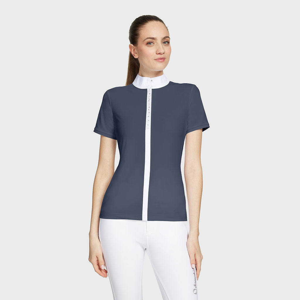 Ladies Julia Intarsia Short Sleeve Show Shirt - Navy