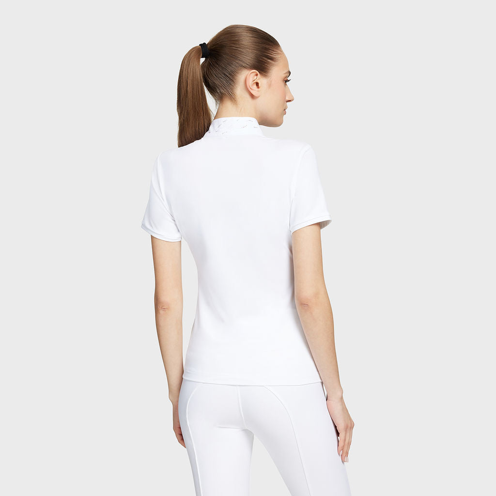 Ladies Julia Intarsia Short Sleeve Show Shirt - White
