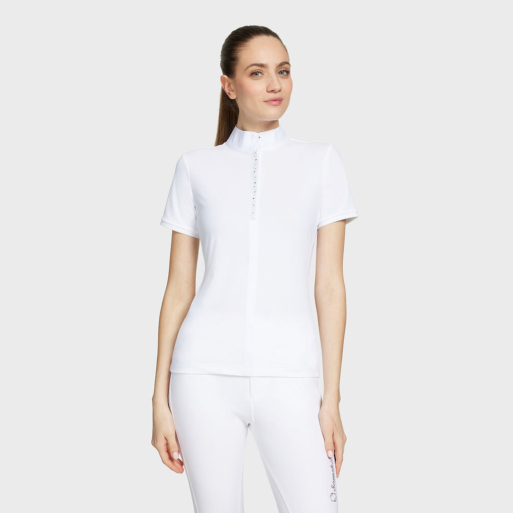 Ladies Julia Intarsia Short Sleeve Show Shirt - White