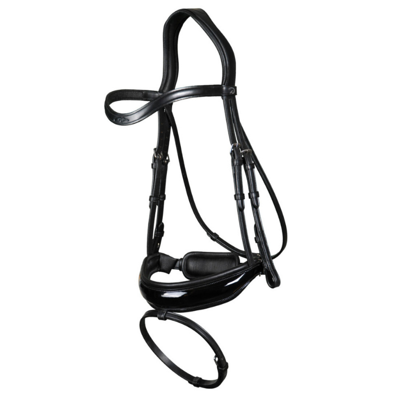 product shot image of the dy'on dressage patent large crank noseband bridle with flash