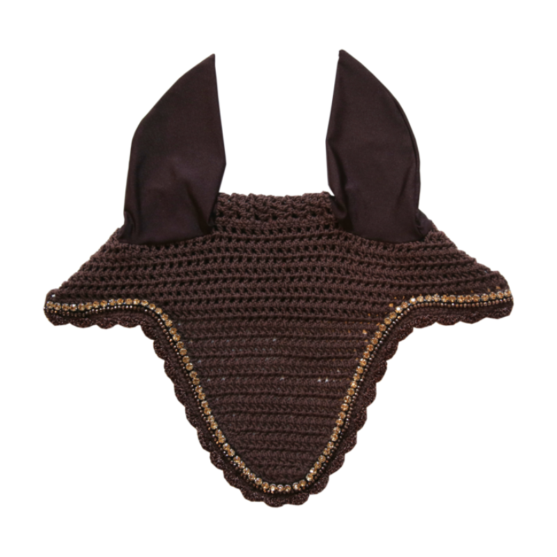 product shot image of the kentucky horsewear long stone pearl fly hood brown