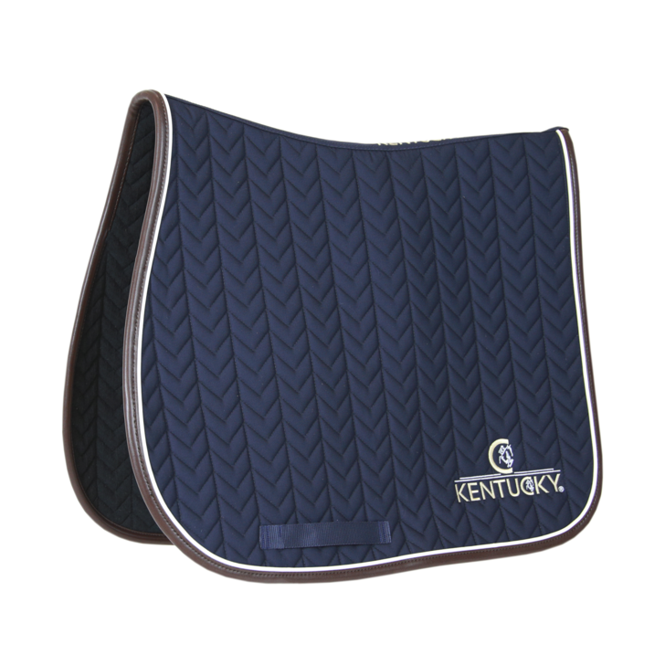 product shot image of the kentucky horsewear leather fish bone jumping saddle pad navy